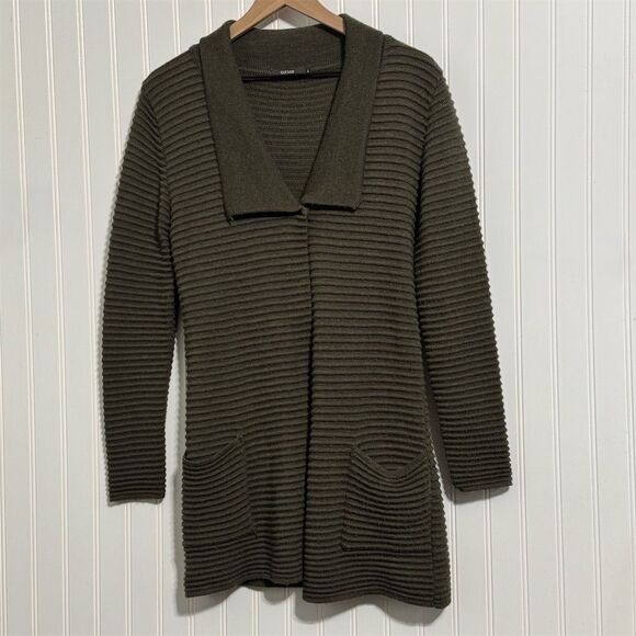 Giesso Sweaters - GIESSO 70% Wool Blend Ribbed Long Coatigan Shawl Collar Cardigan Sweater 3 M/L